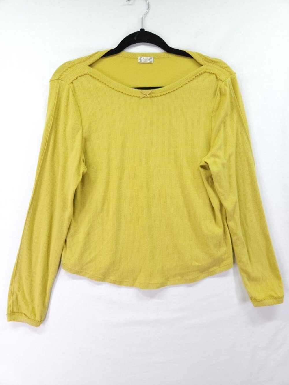 Intimately Free People Womens Slim XL Green Pointelle Ribbed Bow Thermal Top